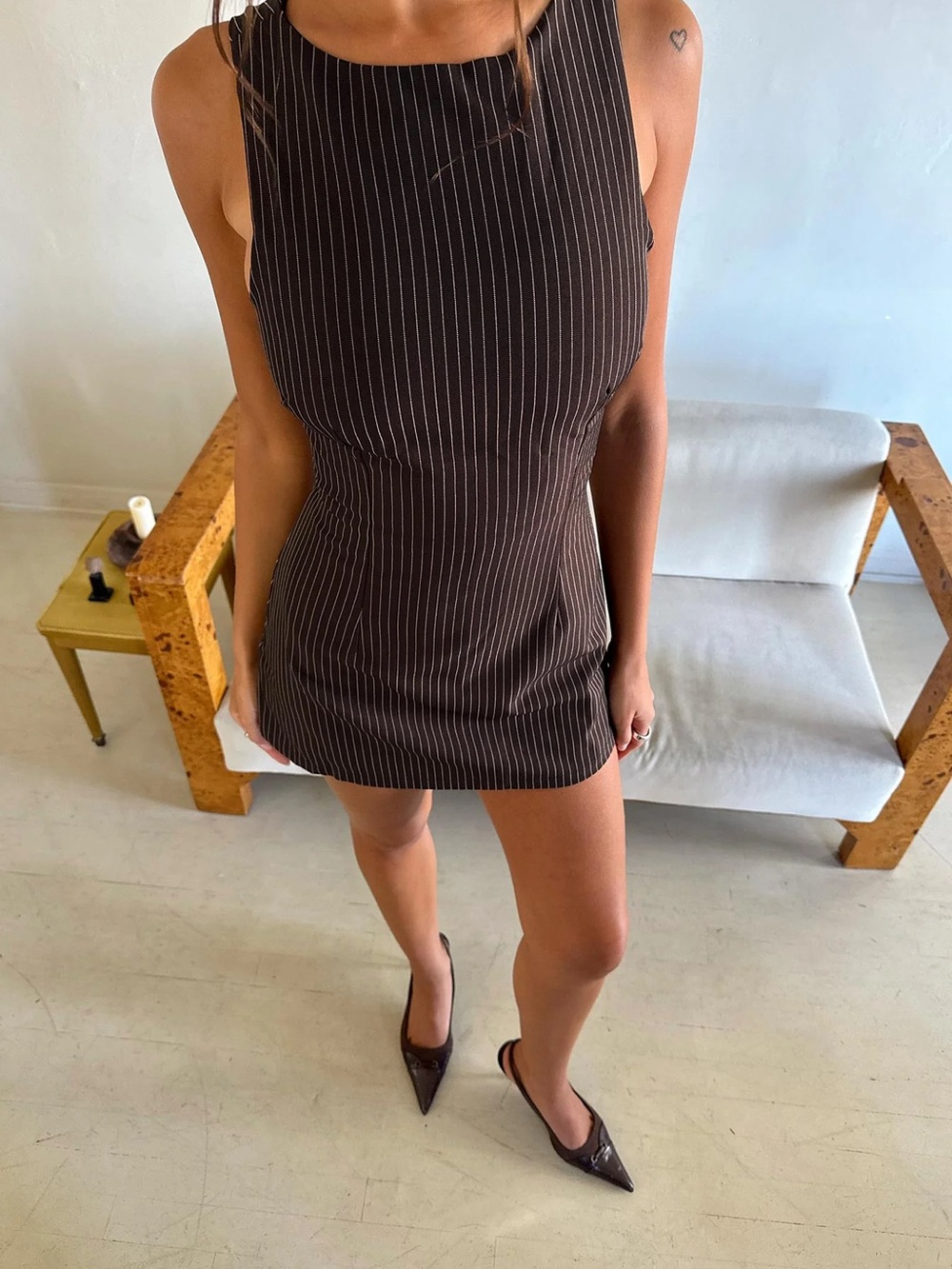 Princess Polly Brown Pinstripe Bodycon Mini Dress